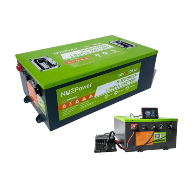 NUEPower 48V 105Ah LiFePO4 Battery & Smart Charger Kit | 5,120Wh | IP65 Metal Case | Bluetooth + LCD | 5-Year Warranty - ShopSolar: Complete Solar Kits + Lifetime Customer Support