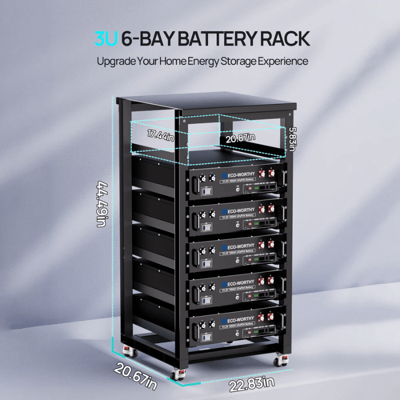 Eco-Worthy 6-Layer 19-Inch Rack for Server Rack Batteries | Holds Up to 6 x 3U Batteries | Heavy-Duty Steel | Easy Assembly - ShopSolar: Complete Solar Kits + Lifetime Customer Support
