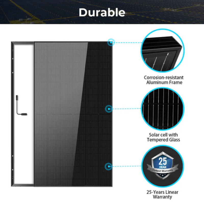 SunGold Power 500W Mono Black PERC Solar Panel | UL 61730 + CEC Listed | 21.05% Efficiency | 1500V | SG500WM | 25-Year Warranty