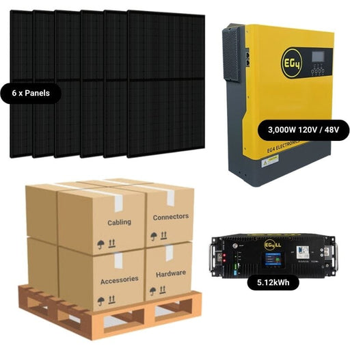 Complete Off-Grid Solar Kit - 3,000W 120V Output [5.12kWh Lithium Battery] + 6 x 400W Mono Solar Panels | 2.4kW Array | Includes Schematic [RPK-PRO]