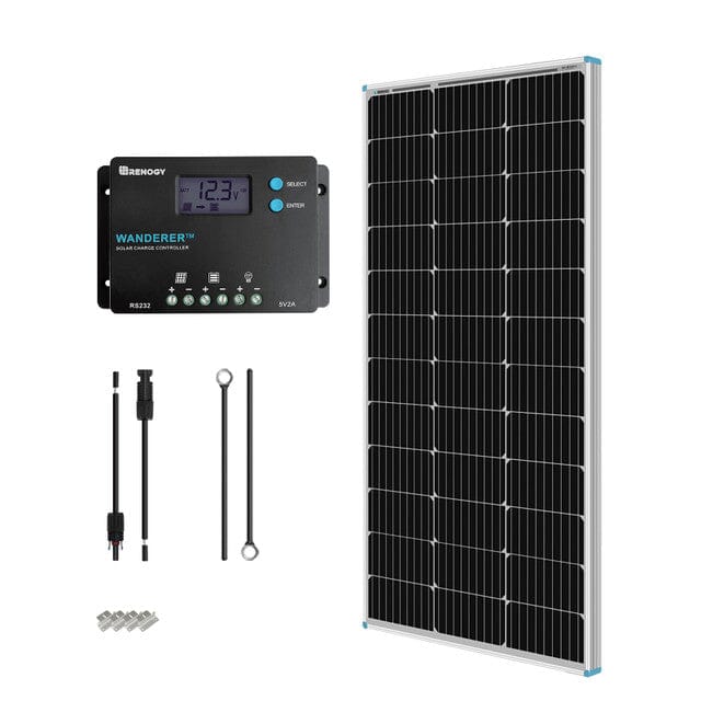 100 Watt 12V Mono Solar Starter Kit w/ Wanderer 10A Charge Controller ...