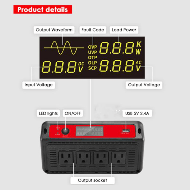 ACOPOWER 1500W Power Inverter 12VDC to 120VAC - ShopSolar.com