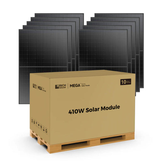 Rich Solar MEGA 410 | 410W Mono PERC Solar Panel | 24V Nominal | 1,500V System | UL Certified | 25-Year Output Warranty - ShopSolar: Complete Solar Kits + Lifetime Customer Support