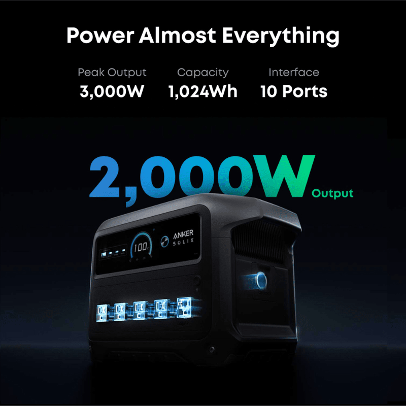 Anker SOLIX C1000 Gen2 Portable Power Station | 1,024Wh / 2,000W | 49-Min UltraFast Recharge | 600W Solar Input | Choose Your Bundle Option | 5-Year Warranty - ShopSolar: Complete Solar Kits + Lifetime Customer Support