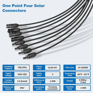 BougeRV Y Branch Parallel Connectors Extra Long 1 to 4 Solar Cable - ShopSolar.com