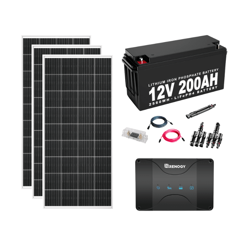 Complete RV Solar Panel Kit - 50A DC-DC Charger + [2 x 12V Lithium Battery] + 3 x 200W 12V Mono Solar Panels | Off-Grid, Mobile, RV [RV-MAX]