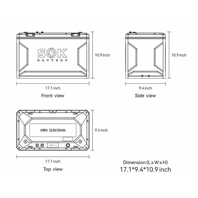 SOK 314Ah 12V LiFePO4 Battery | 3.7kWh | Bluetooth, Built-In Heater + CANBus | SK12V314 | 4,000–8,000 Cycles | 7-Year Warranty - ShopSolar: Complete Solar Kits + Lifetime Customer Support