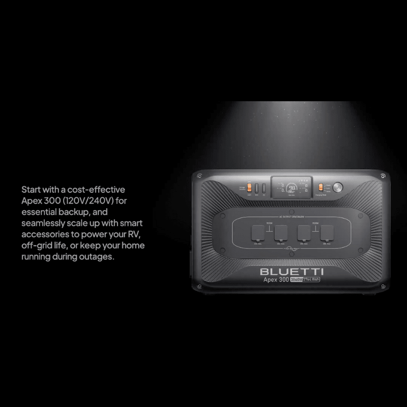 BLUETTI [APEX 300] Modular Power Station | 3,840W / 2,765Wh | 120V/240V Dual Voltage | 5-Year Warranty | Choose Your Bundle - ShopSolar: Complete Solar Kits + Lifetime Customer Support