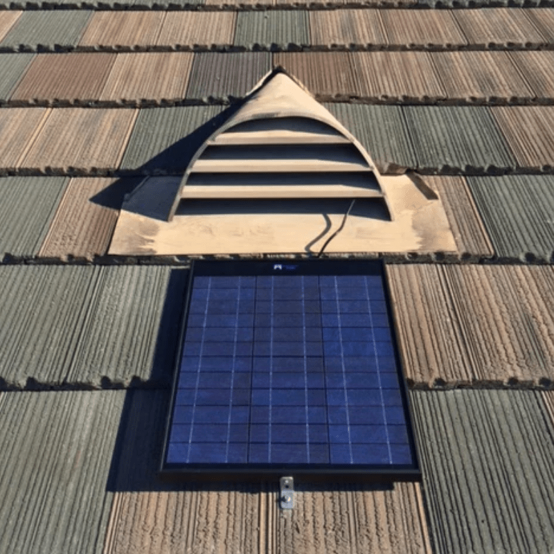 SunRise Solar Attic Fan - Gable Mount | 30W or 45W | 15' Wire | Tile Roof & Vent Compatible | Thermostat Controlled | 25-Year Warranty - ShopSolar: Complete Solar Kits + Lifetime Customer Support