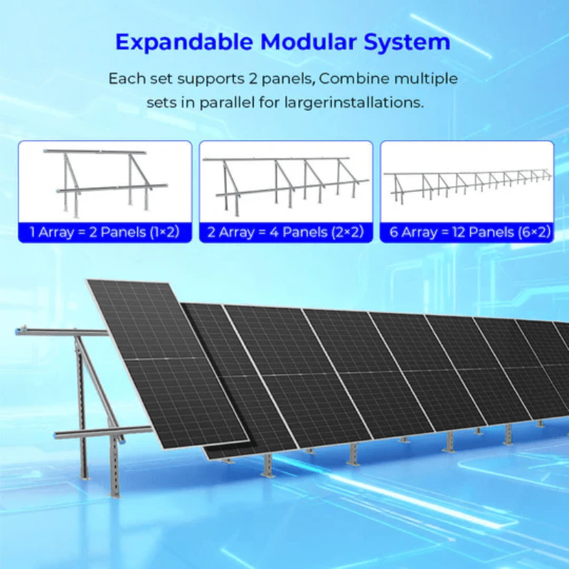 Sungold Power Modular Ground Mount Brackets for 2 × 400W–590W Solar Panels | Heavy-Duty Steel | Adjustable Tilt 20°–40° | Expandable Rack System - ShopSolar: Complete Solar Kits + Lifetime Customer Support