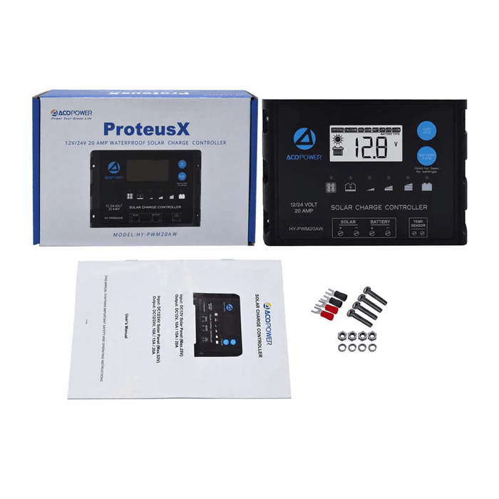 ACOPOWER 20A ProteusX Waterproof PWM Solar Charge Controller Compatible With 8 Battery Types - ShopSolar.com