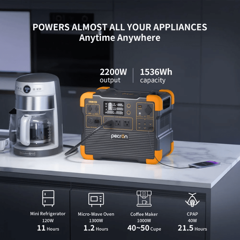Pecron E1500 LFP 2,200W / 1,536Wh Portable Power Station | 5-Year Warranty - ShopSolar: Complete Solar Kits + Lifetime Customer Support