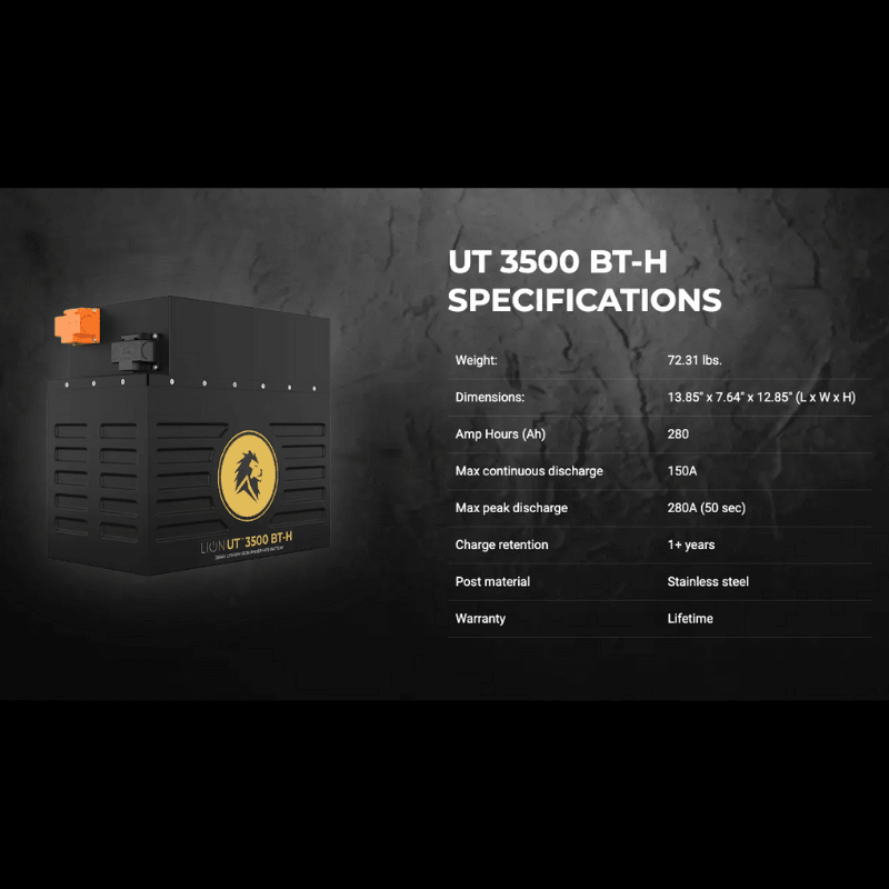 Lion Energy UT 3500-BT-H | 3,584Wh 12V Lithium Battery | Heated + Bluetooth | 150A BMS | 10-Year Warranty - ShopSolar: Complete Solar Kits + Lifetime Customer Support