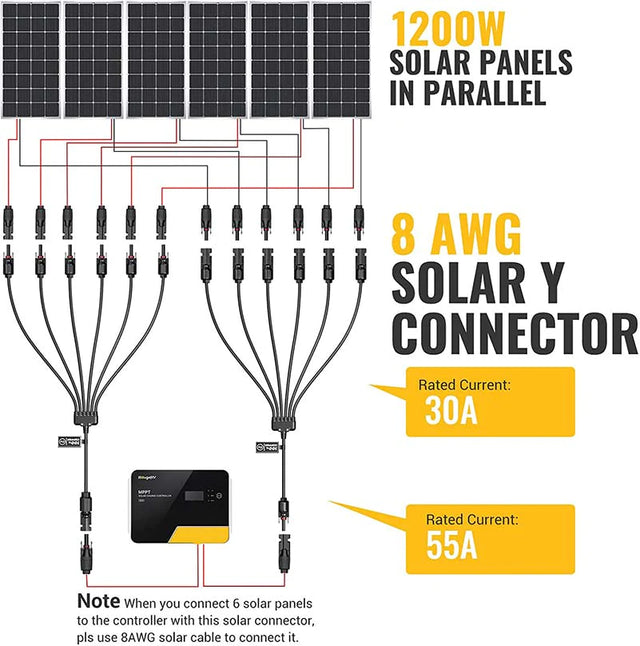 BougeRV Solar Y Connector Solar Panel Parallel Connectors Extra Long 6 to 1 Cable - ShopSolar.com