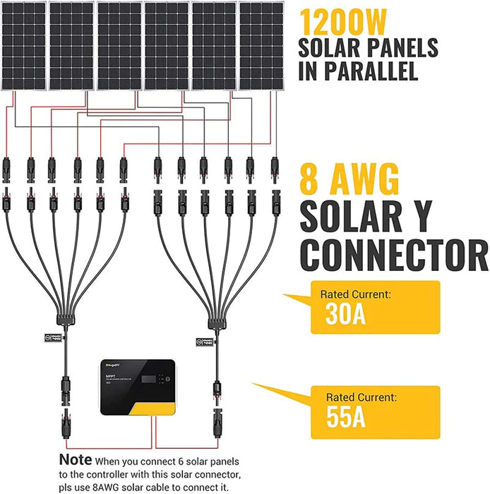 BougeRV Solar Y Connector Solar Panel Parallel Connectors Extra Long 6 to 1 Cable - ShopSolar.com