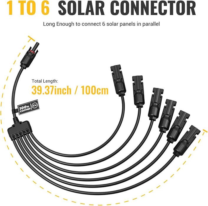 BougeRV Solar Y Connector Solar Panel Parallel Connectors Extra Long 6 to 1 Cable - ShopSolar.com