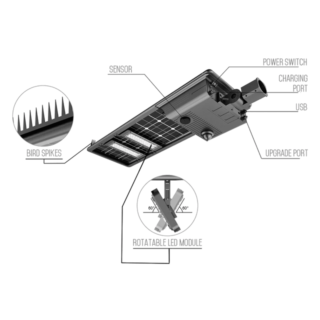 Solar LED Street Light 50 Watt 10091 Lumens 5000K Smart Street Light Parking Lot Light Solar All in One Street Light | 3 Years Warranty - ShopSolar.com