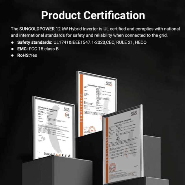 SunGoldPower 12,000W 48V All-In-One Hybrid Solar Inverter | 200A Whole Home Backup | 18kW PV Input | Scalable to 72kW | UL Certified | 10-Year Warranty - ShopSolar: Complete Solar Kits + Lifetime Customer Support