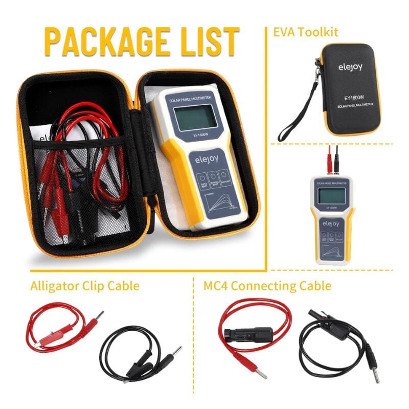 Elejoy 1600W MPPT Solar Panel Multimeter & Watt Meter | Portable PV Performance Tester | No Battery Required | Includes MC-4 & Alligator Clips
