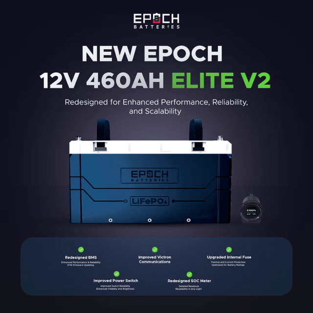Epoch 12V 460Ah LiFePO4 Battery | IP67 Waterproof | Bluetooth Monitoring + Heating | Victron Comms | 10-Year Warranty - ShopSolar.com