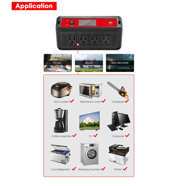 ACOPOWER 1500W Power Inverter 12VDC to 120VAC - ShopSolar.com