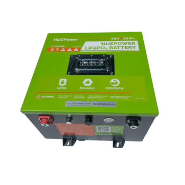 NUEPower 48V 52Ah Metal Case LiFePO4 Battery + Smart Charger Kit | 2,560Wh | IP65 | Bluetooth + LCD + GPS | 5-Year Warranty - ShopSolar: Complete Solar Kits + Lifetime Customer Support