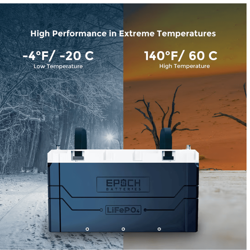 Epoch 12V 460Ah LiFePO4 Battery | IP67 Waterproof | Bluetooth Monitoring + Heating | 10-Year Warranty - ShopSolar: Complete Solar Kits + Lifetime Customer Support