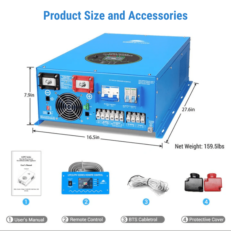 Sungold Power 12kW 48V Split-Phase Pure Sine Wave Inverter Charger | 36,000W Surge | 120/240V Output (240V Input) | 115A Charger (PFC) | AGS + Remote + BTS | No MPPT - ShopSolar: Complete Solar Kits + Lifetime Customer Support