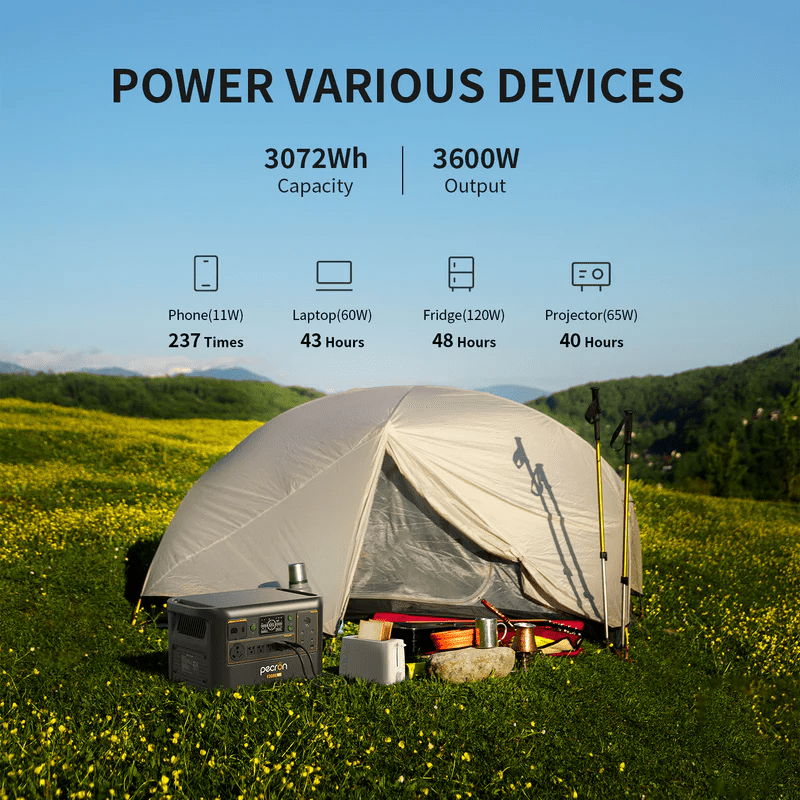 Pecron F3000 LFP Portable Power Station | 3,600W Inverter & 3,072Wh LiFePO4 | Fast Charging + Expandable | Solar & AC Recharge | 5-Year Warranty - ShopSolar: Complete Solar Kits + Lifetime Customer Support
