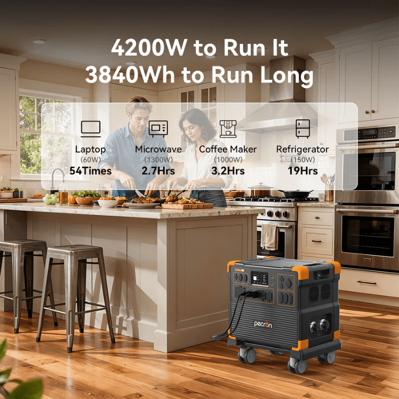 Pecron E3800LFP Portable Power Station | 4,200W 3,840Wh LiFePO4 | 3,000W Solar + 3,200W AC Fast Charging | UPS | Expandable | 3+2 Yr Warranty - ShopSolar: Complete Solar Kits + Lifetime Customer Support