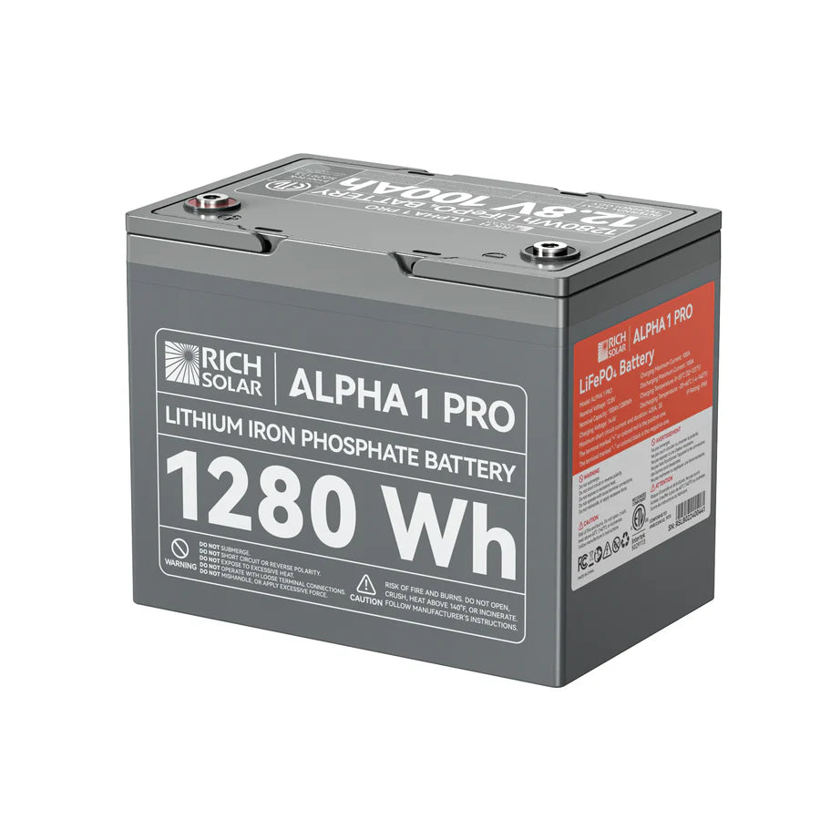 Rich Solar 12V 100Ah LiFePO4 Lithium Iron Phosphate Battery w/ Internal Heating and Bluetooth Function | ALPHA 1 | ALPHA 1 LITE | ALPHA 1 PRO - ShopSolar.com