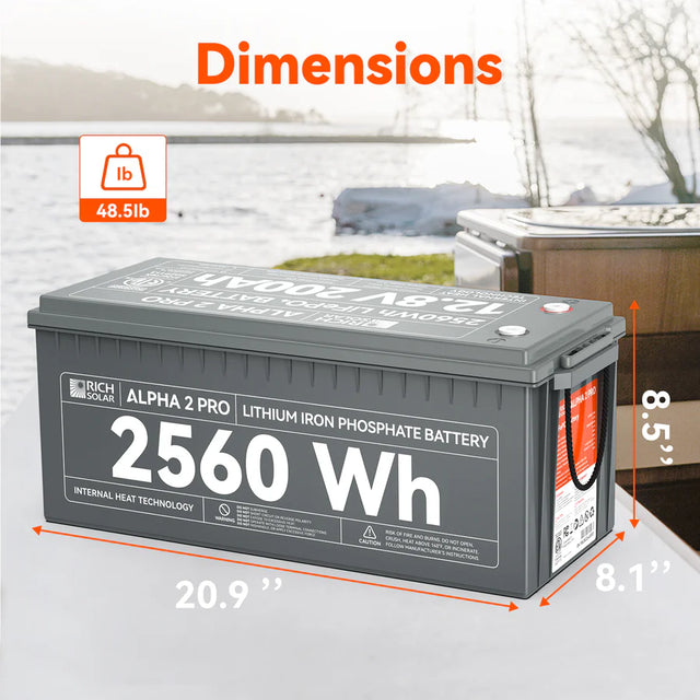 Rich Solar 12V 200Ah LiFePO4 Lithium Iron Phosphate Battery w/ Internal Heating and Bluetooth Function | ALPHA 2 | ALPHA 2 LITE | ALPHA 2 PRO - ShopSolar.com