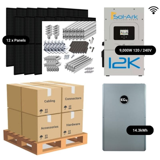 4.8kW Complete Solar Power System - Sol-Ark 12K + [14.3kWh-15.23kWh Lithium Battery Bank] + 12 x 400W Mono Solar Panels | Includes Schematic [BPK-MAX]