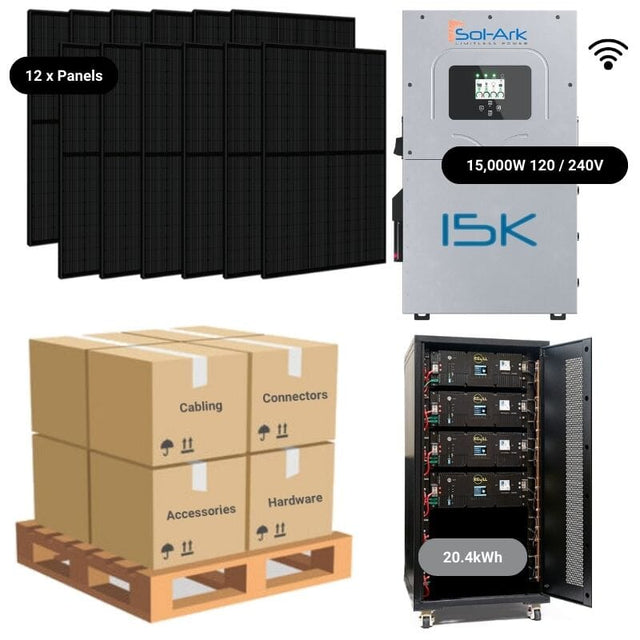 4.8kW Complete Solar Power System - Sol-Ark 15K + [20.4-28.6kWh Lithium Battery Bank] + 12 x 410W Mono Solar Panels | Includes Schematic [BPK-PRO]