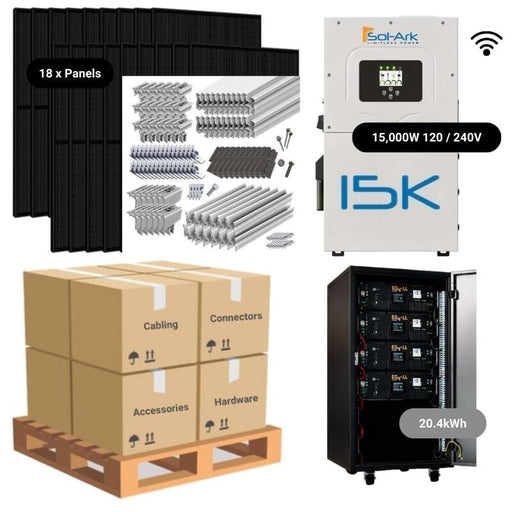 7.2kW Complete Solar Power System - Sol-Ark 15K + [20.4-23.5kWh Lithium Battery Bank] + 18 x 400W Mono Solar Panels | Includes Schematic [BPK-PRO]