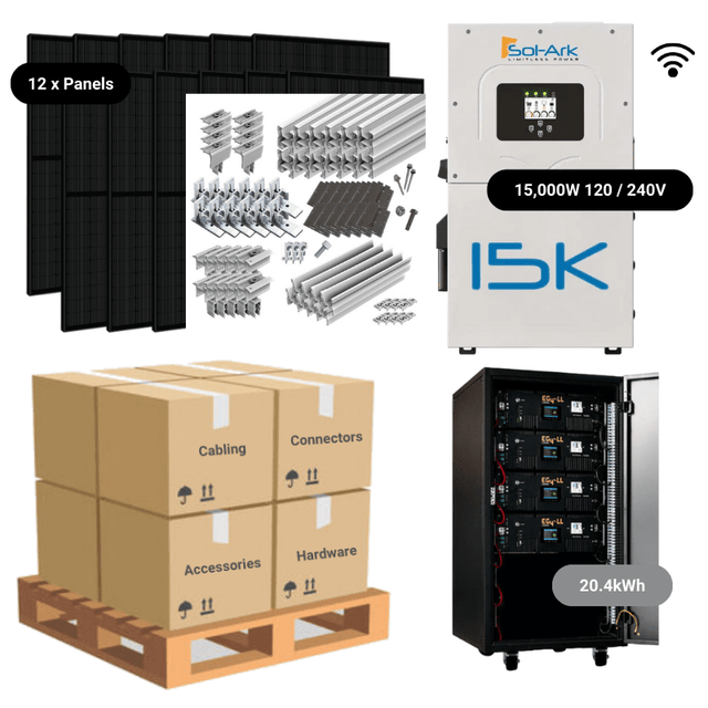 4.8kW Complete Solar Power System - Sol-Ark 15K + [20.4-28.6kWh Lithium Battery Bank] + 12 x 400W Mono Solar Panels | Includes Schematic [BPK-PRO]