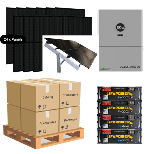9.8kW Complete Solar Power System + EG4 FlexBOSS21 + [20.48kWh - 28.6kWh Lithium Battery Bank] + 24 x 410W Solar Panels + Setup Schematic [BPK-MAX]