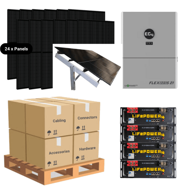 9.8kW Complete Solar Power System + EG4 FlexBOSS21 + [20.48kWh - 28.6kWh Lithium Battery Bank] + 24 x 410W Solar Panels + Setup Schematic [BPK-MAX]