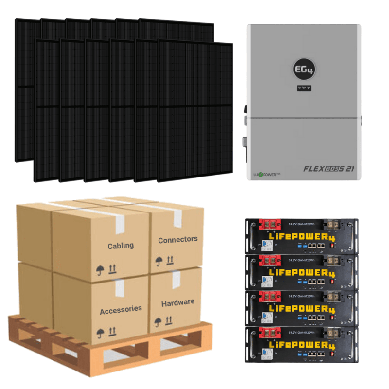 10.6kW Complete Solar Kit - EG4 FlexBoss21 Inverter - 20-32kWh Lithium Battery [SELECT MAX]