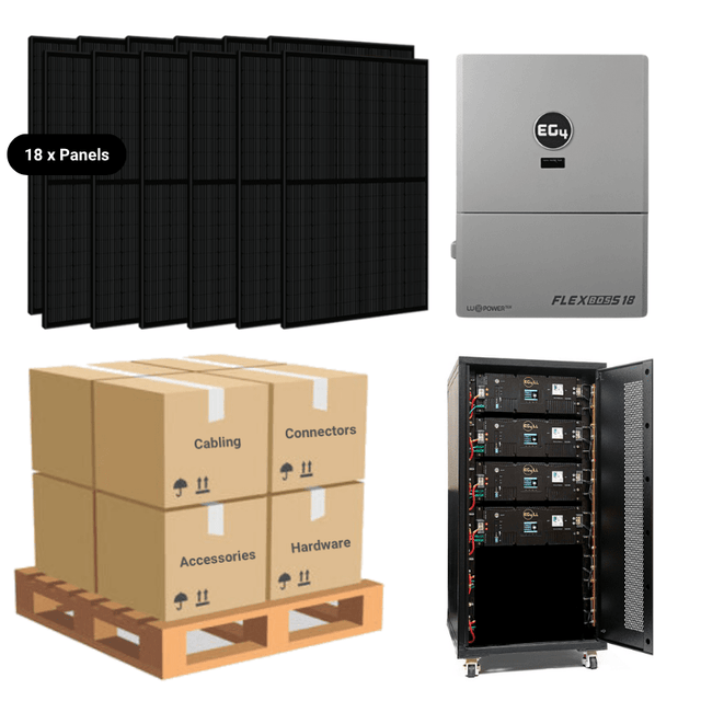 7.38kW Complete Solar Power System + EG4 FlexBOSS18 + [20.48kWh - 28.6kWh Lithium Battery Bank] + 18 x 410W Solar Panels + Setup Schematic [BPK-PLUS] - ShopSolar: Complete Solar Kits + Lifetime Customer Support