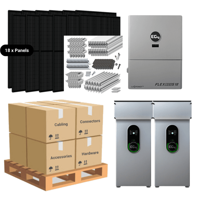 7.38kW Complete Solar Power System + EG4 FlexBOSS18 + [20.48kWh - 28.6kWh Lithium Battery Bank] + 18 x 410W Solar Panels + Setup Schematic [BPK-PLUS]