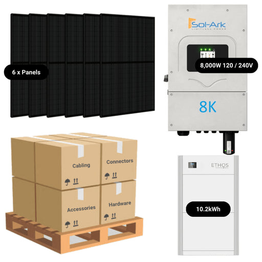 2.4kW Complete Solar Power System - Sol-Ark 8K 120/240V + [10.24kWh Lithium Battery Bank] + 6 x 400W Mono Solar Panels | Includes Schematic [BPK-PLUS] - ShopSolar.com