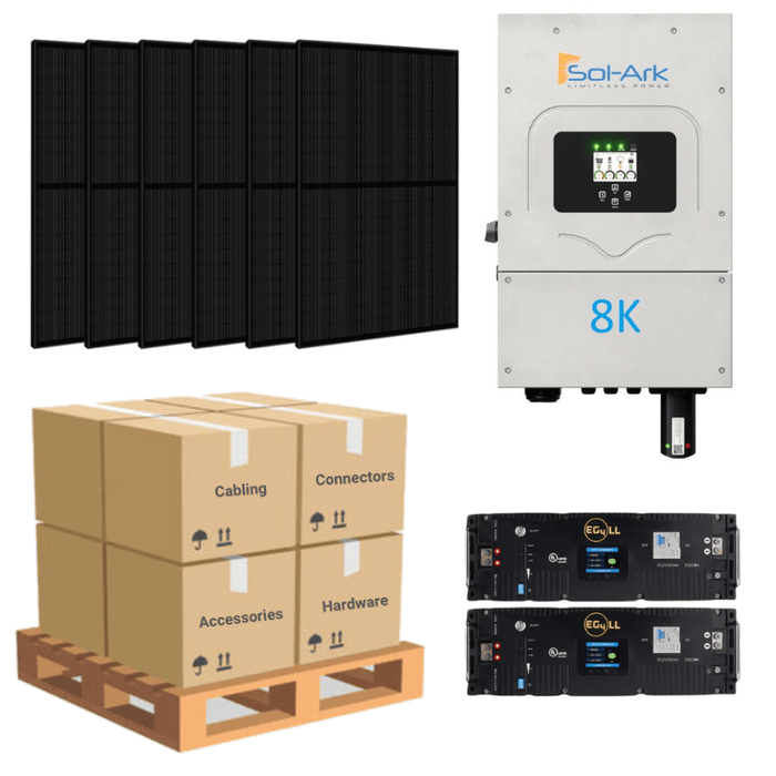 2.4kW Complete Solar Power System - Sol-Ark 8K 120/240V + [10.24kWh Lithium Battery Bank] + 6 x 400W Mono Solar Panels | Includes Schematic [BPK-PLUS] - ShopSolar.com
