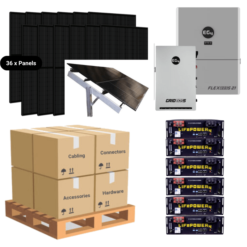 15.84kW Complete Solar Kit - EG4 FlexBoss21 Inverter + GridBoss - 28-32kWh Lithium Battery [SELECT PRO]