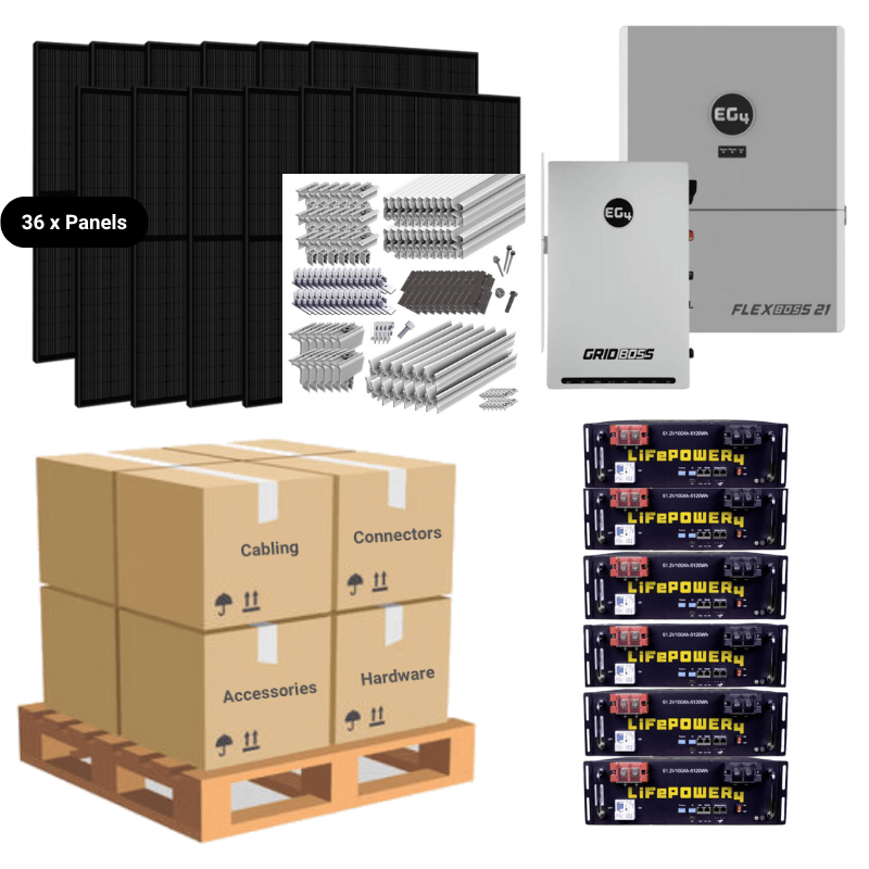 15.84kW Complete Solar Kit - EG4 FlexBoss21 Inverter + GridBoss - 28-32kWh Lithium Battery [SELECT PRO]