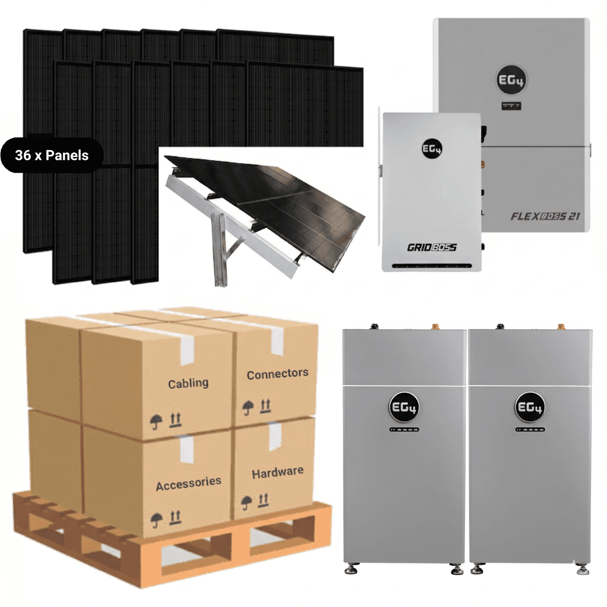 15.84kW Complete Solar Kit - EG4 FlexBoss21 Inverter + GridBoss - 28-32kWh Lithium Battery [SELECT PRO]