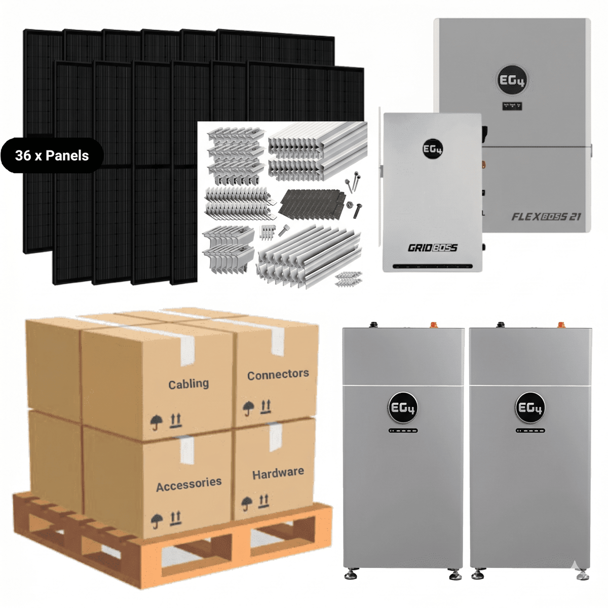 15.84kW Complete Solar Kit - EG4 FlexBoss21 Inverter + GridBoss - 28-32kWh Lithium Battery [SELECT PRO]