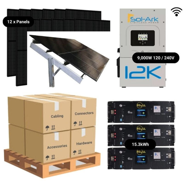 4.8kW Complete Solar Power System - Sol-Ark 12K + [14.3kWh-15.23kWh Lithium Battery Bank] + 12 x 400W Mono Solar Panels | Includes Schematic [BPK-MAX]