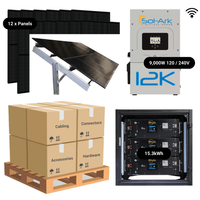 4.8kW Complete Solar Power System - Sol-Ark 12K + [14.3kWh-15.23kWh Lithium Battery Bank] + 12 x 400W Mono Solar Panels | Includes Schematic [BPK-MAX]