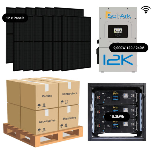 4.8kW Complete Solar Power System - Sol-Ark 12K + [14.3kWh-15.23kWh Lithium Battery Bank] + 12 x 400W Mono Solar Panels | Includes Schematic [BPK-MAX]